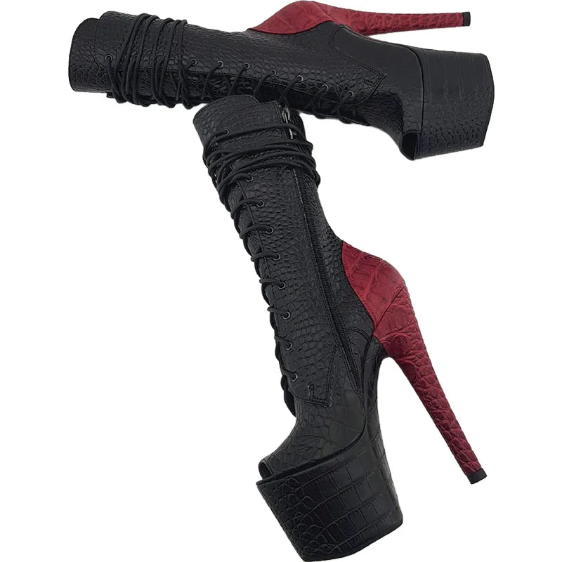Knee-High Lace-Up Pole Dance Boots – 7" Heel