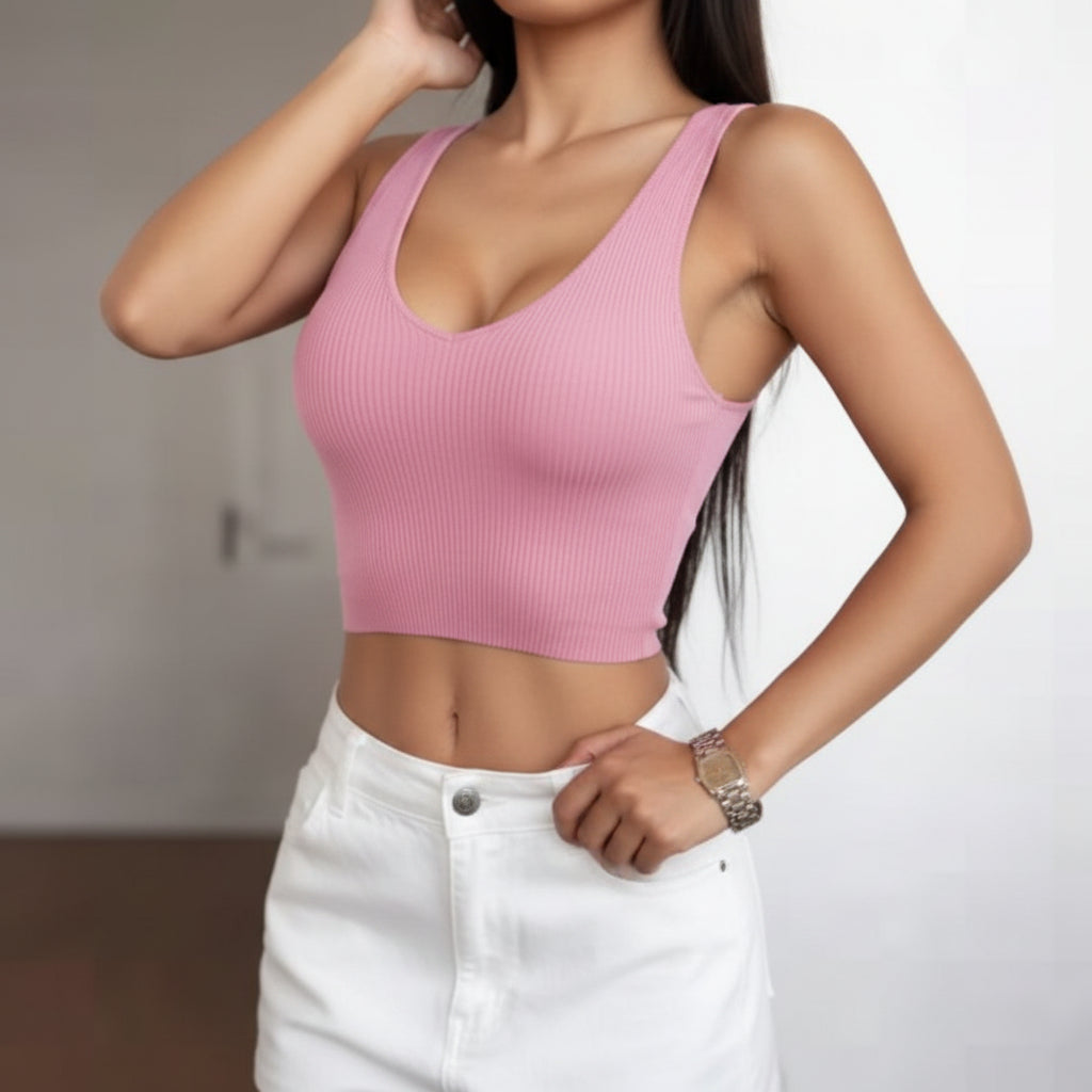Sleeveless Crop Top with Built-In Pad | Lightweight Summer Tank