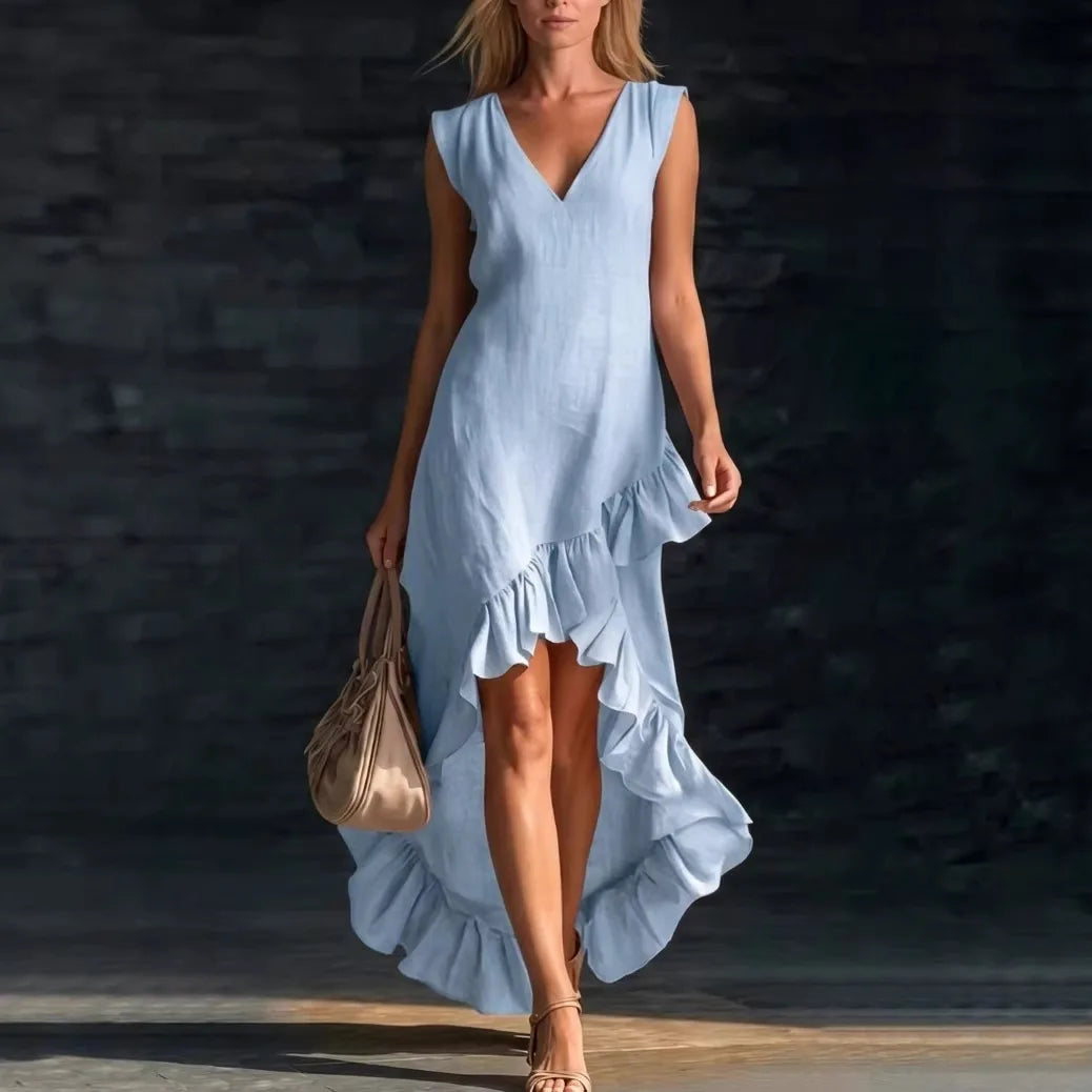 Vintage Linen Blend Sleeveless Maxi Dress