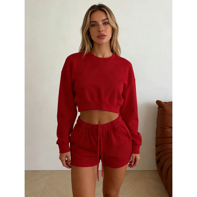 Cropped Sweatshirt & Shorts 2-Piece Set