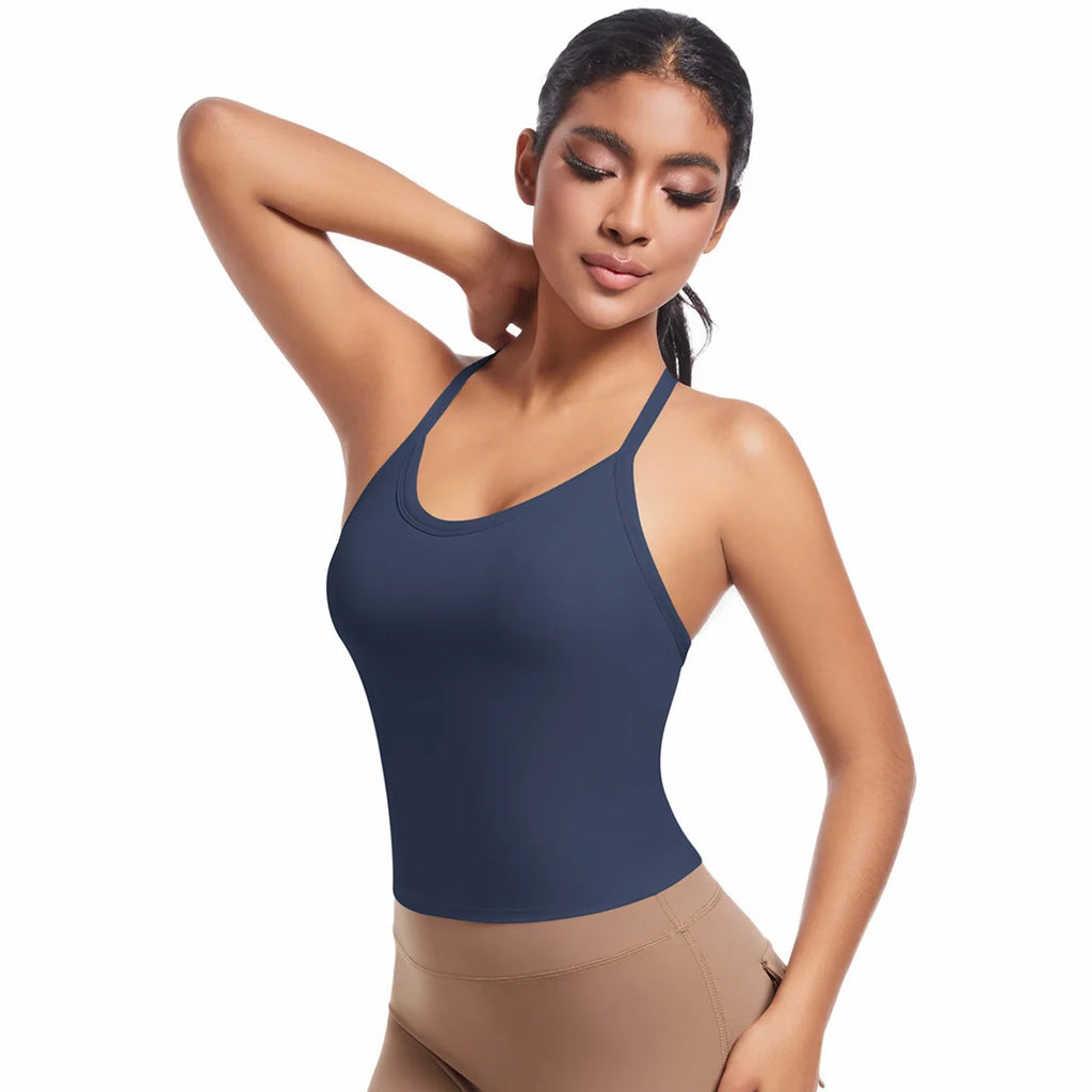 Cross Strap Backless Sports Bra | Seamless Nude-Feel Yoga Bra Top