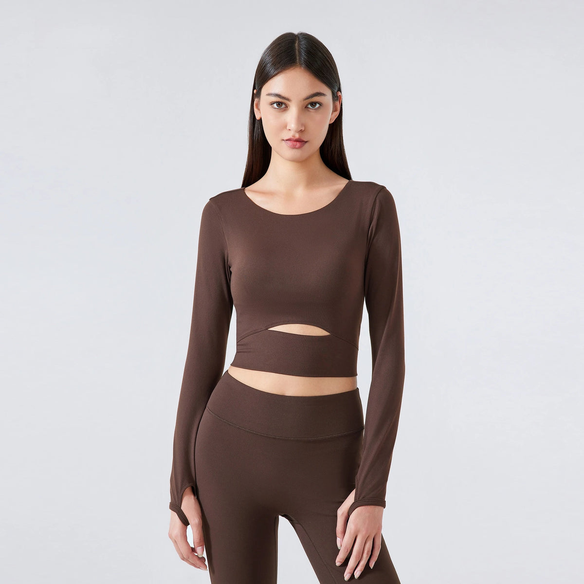Long Sleeve Cropped Yoga Top with Thumb Holes