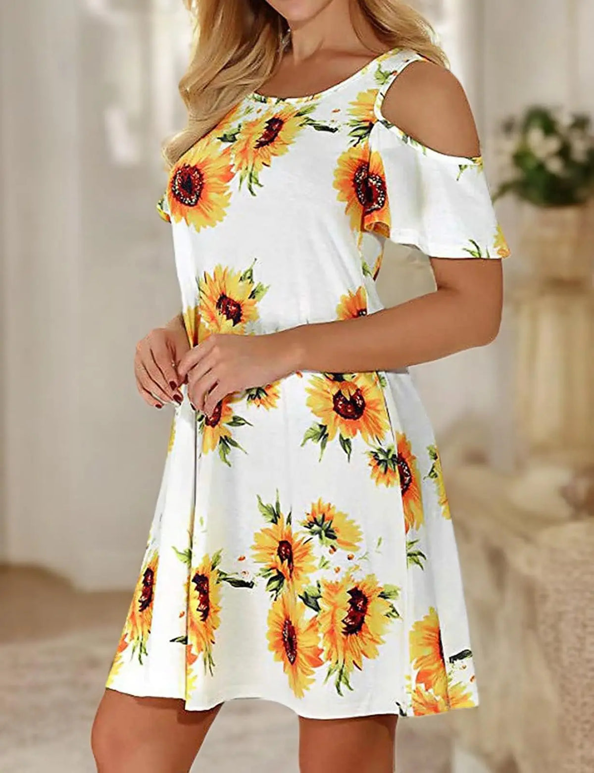 Cold Shoulder Floral Swing Dress