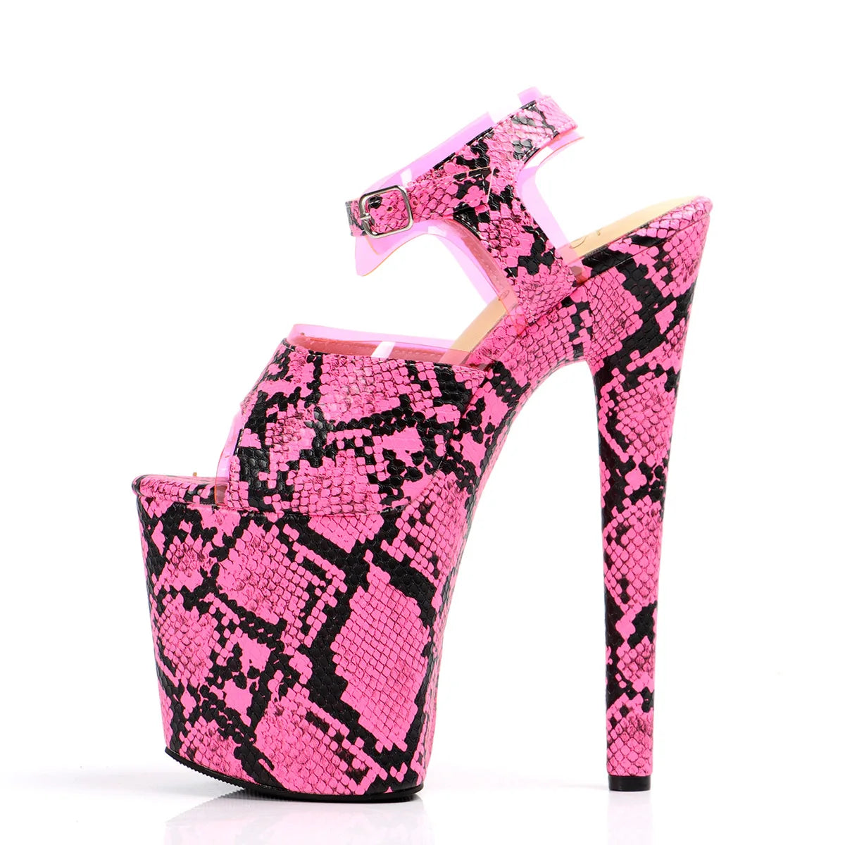 8 Inch Pink Snake Print Ankle Strap Platform Pole Dance Heels