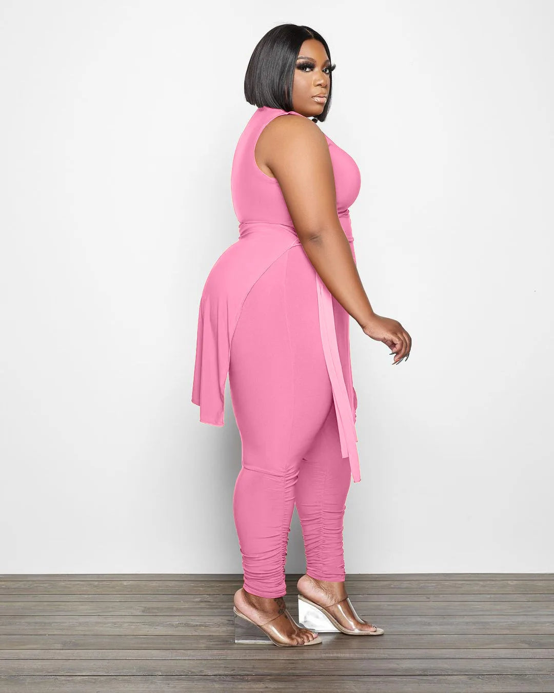 Sleeveless Wrap Top & Ruched Pants Set | Curves