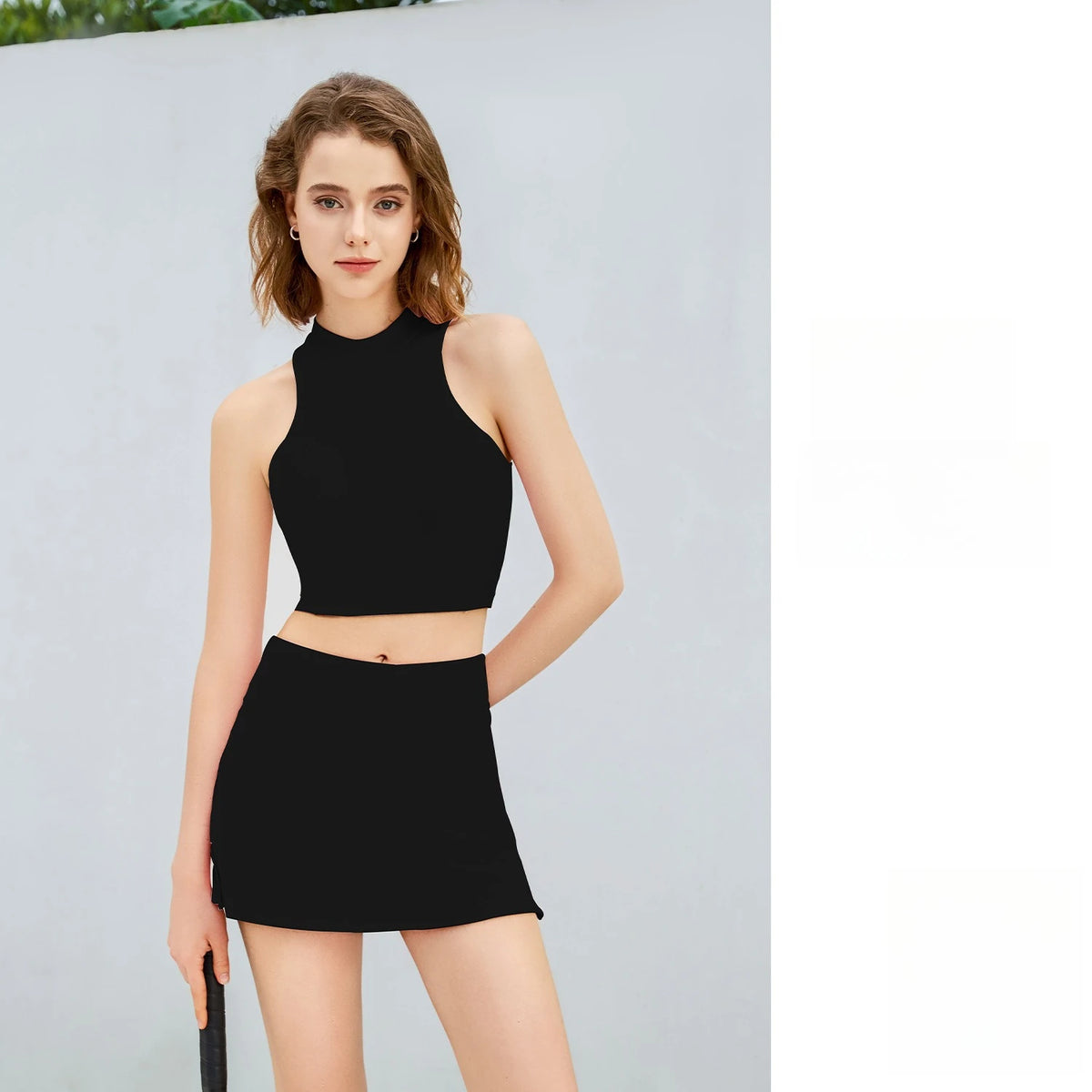 Mock Neck Crop Top & Mini Skirt Set