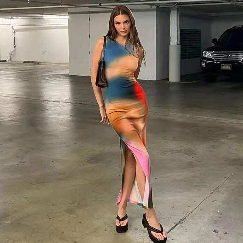 Sleeveless Tie-Dye Bodycon Dress