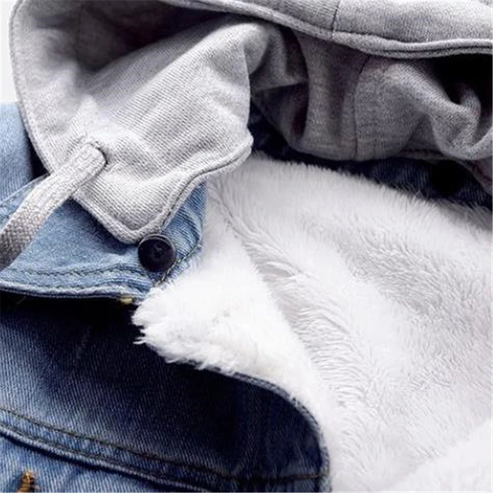 Fleece-Lined Denim Jacket with Hood – Women's Warm Casual Outerwear