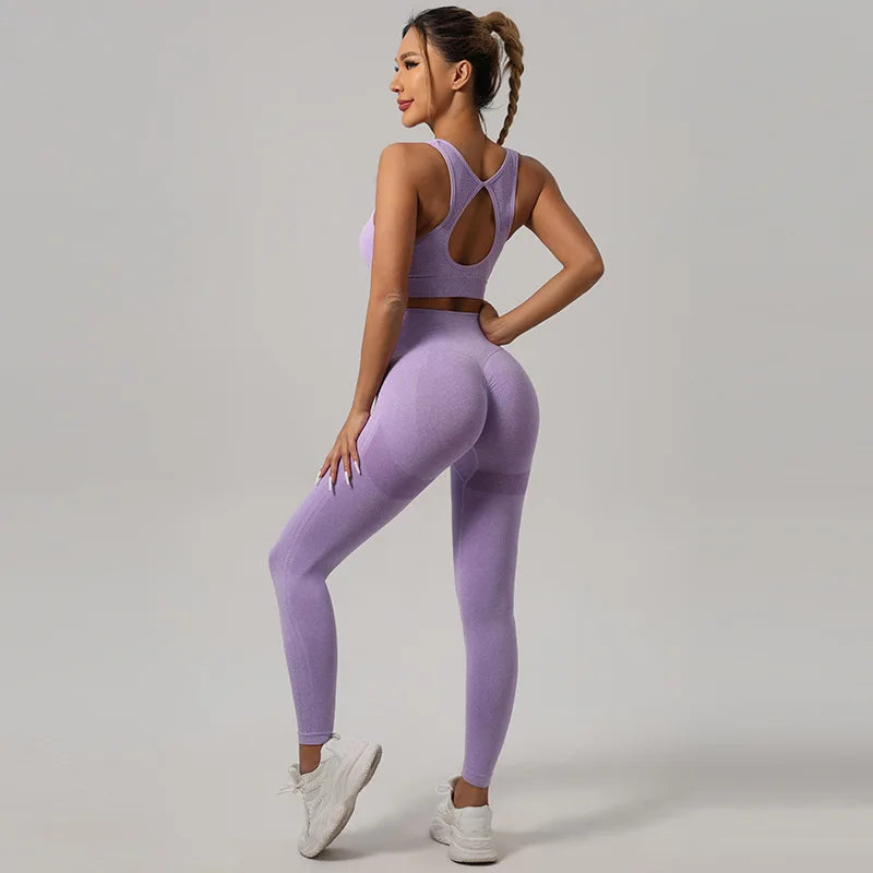 High Waist Leggings & Sports Bra Yoga Set | Scrunch Butt Two-Piece