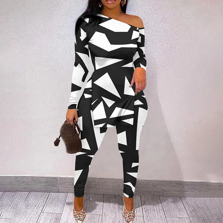 Graphic Print Long Sleeve Top & Legging Set