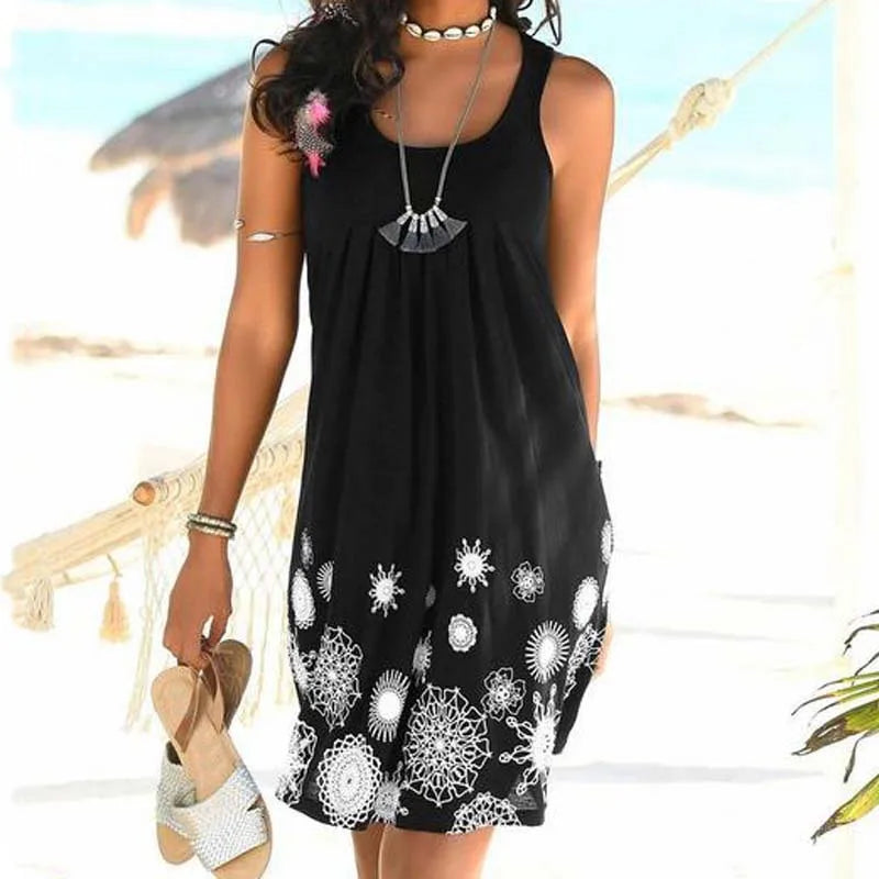 Printed Sleeveless Swing Dress