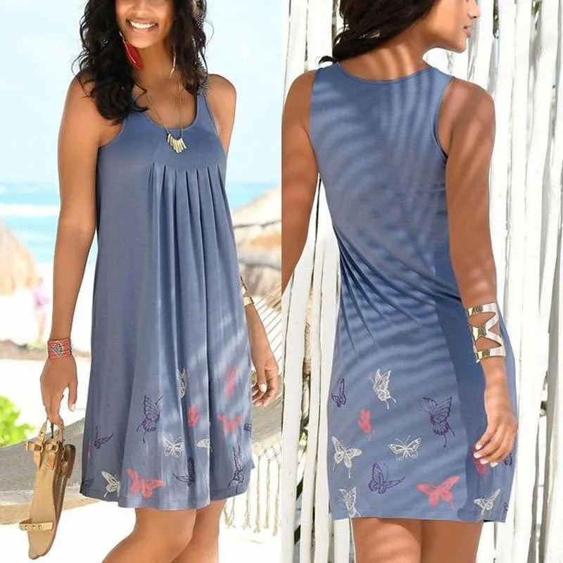 Printed Sleeveless Swing Dress