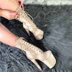 8 Inch Snake Print Lace-Up Platform Pole Dance Ankle Boots