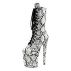 8 Inch Snake Print Lace-Up Platform Pole Dance Mid-Calf Boots