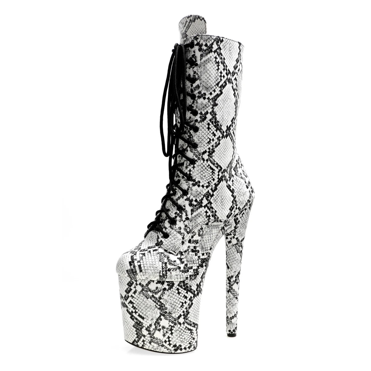 8 Inch Snake Print Lace-Up Platform Pole Dance Mid-Calf Boots