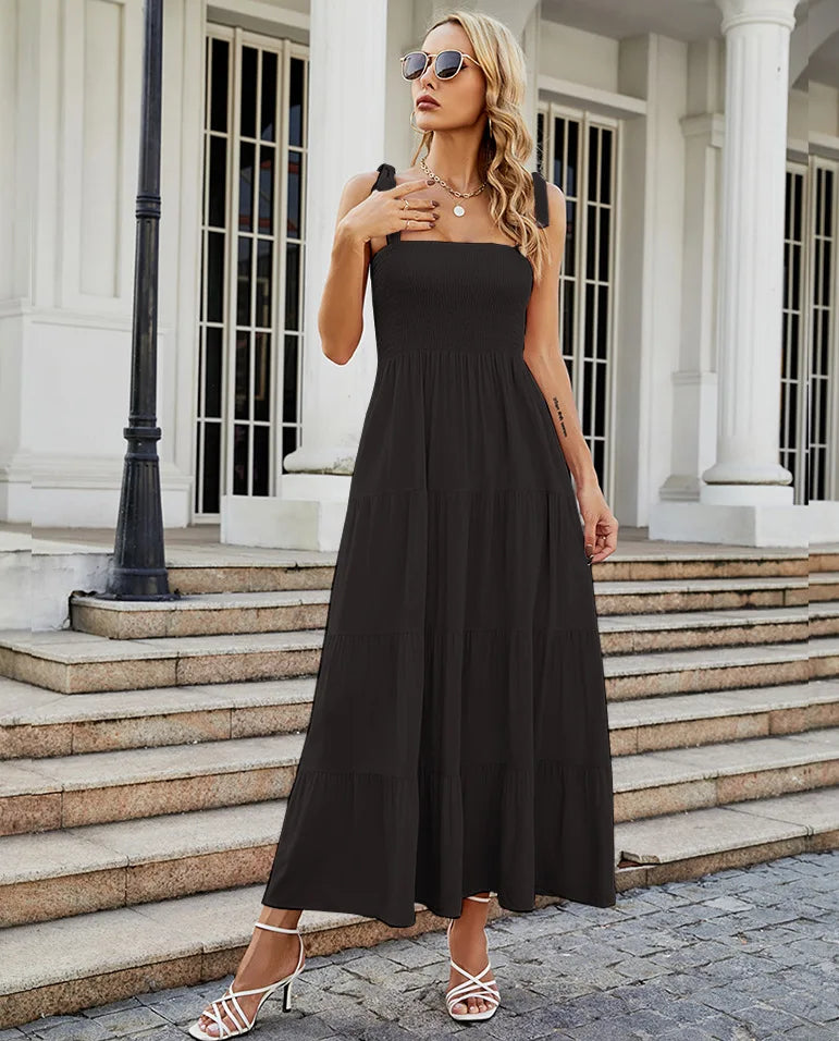 Smocked Tie-Strap Maxi Dress | Dot Print & Solid