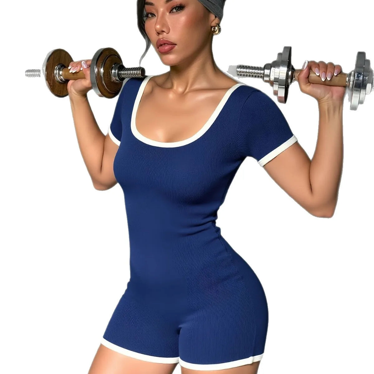 Ribbed Contrast Trim Workout Romper