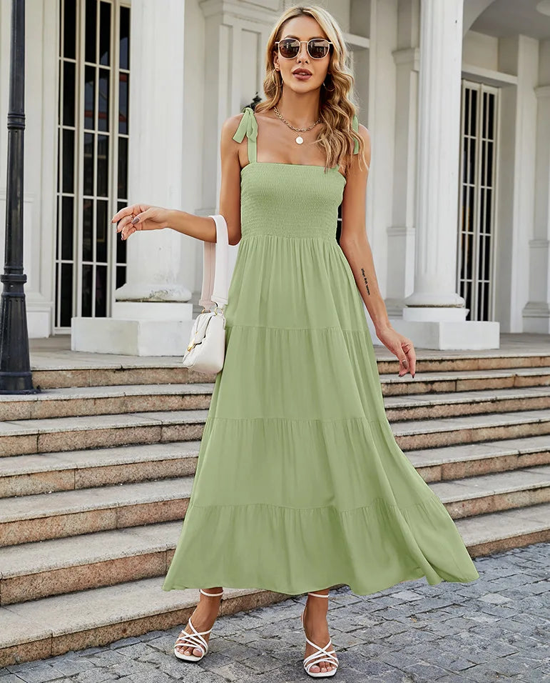 Smocked Tie-Strap Maxi Dress | Dot Print & Solid