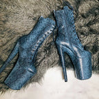8 Inch Snake Print Lace-Up Platform Pole Dance Ankle Boots