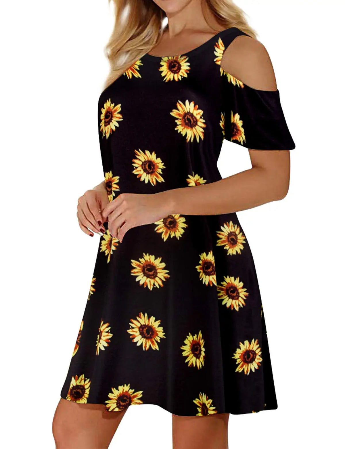 Cold Shoulder Floral Swing Dress