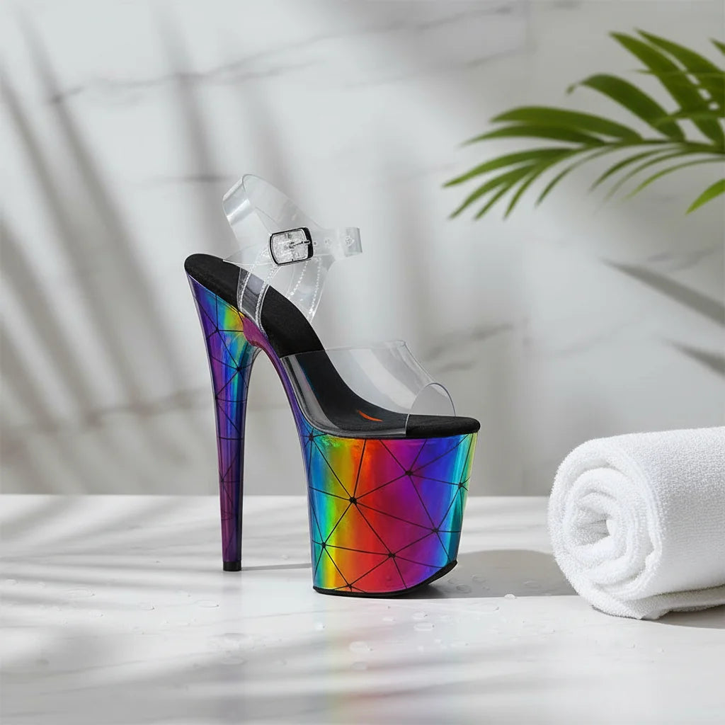 8 Inch Rainbow Holographic Platform Pole Dance Heels