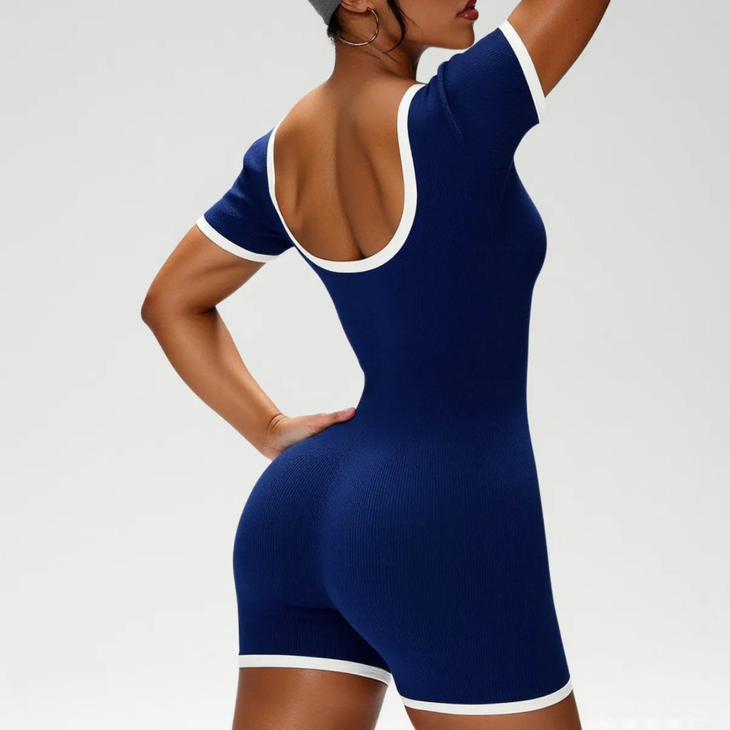 Ribbed Contrast Trim Workout Romper