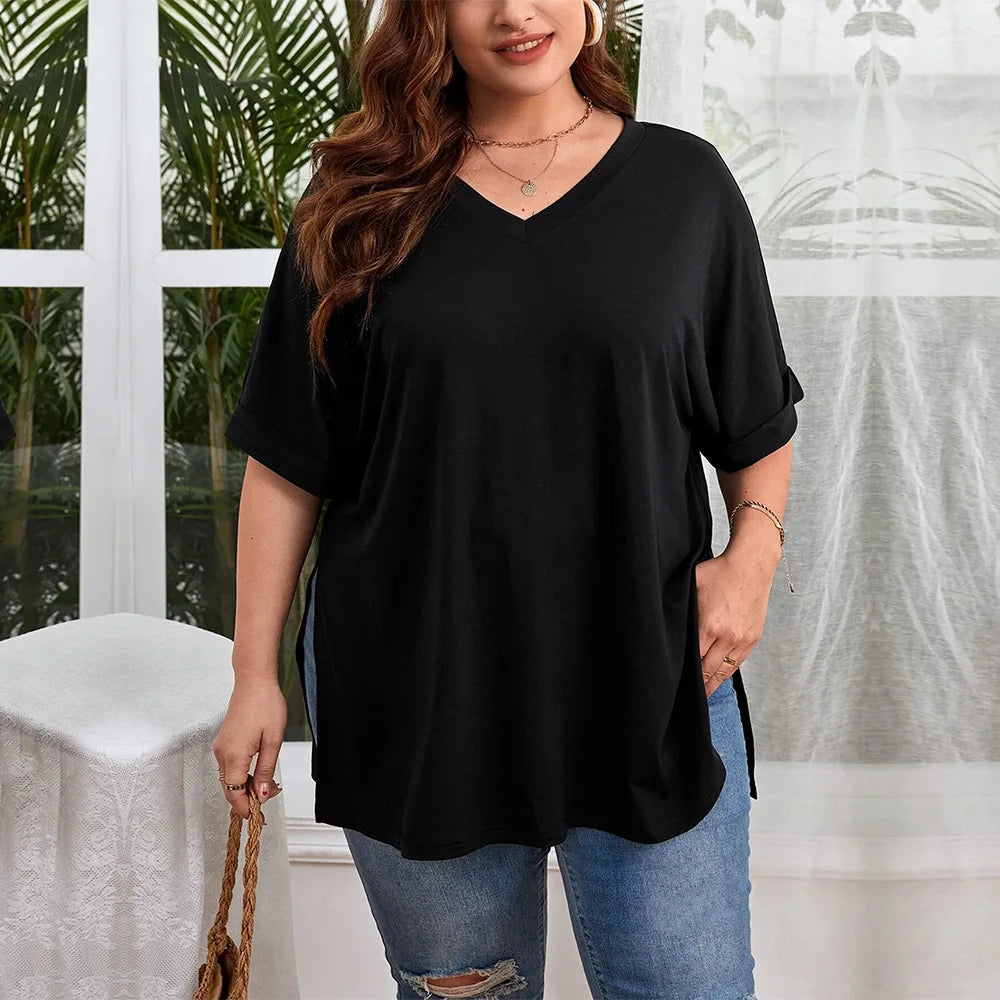 V-Neck Knit Tunic Top | Curves