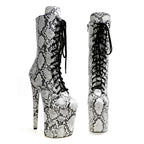 Snake Print Lace-Up Platform Pole Dance Boots – 8" Heel