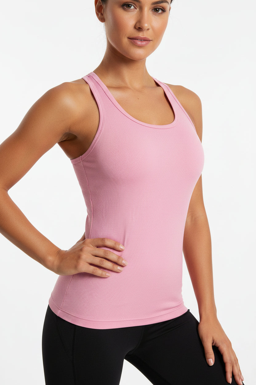 Ribbed Yoga Tank Top with Built-In Pad