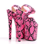 8 Inch Pink Snake Print Ankle Strap Platform Pole Dance Heels