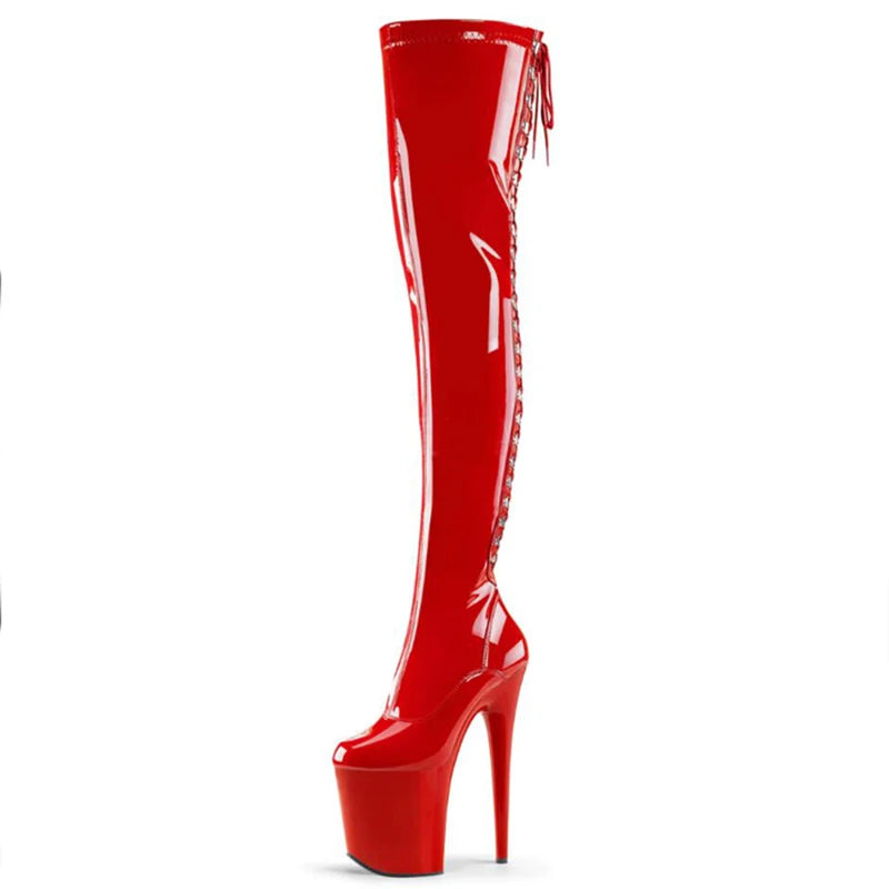 8 Inch Over-the-Knee Lace-Up Platform Stiletto Pole Dance Boots