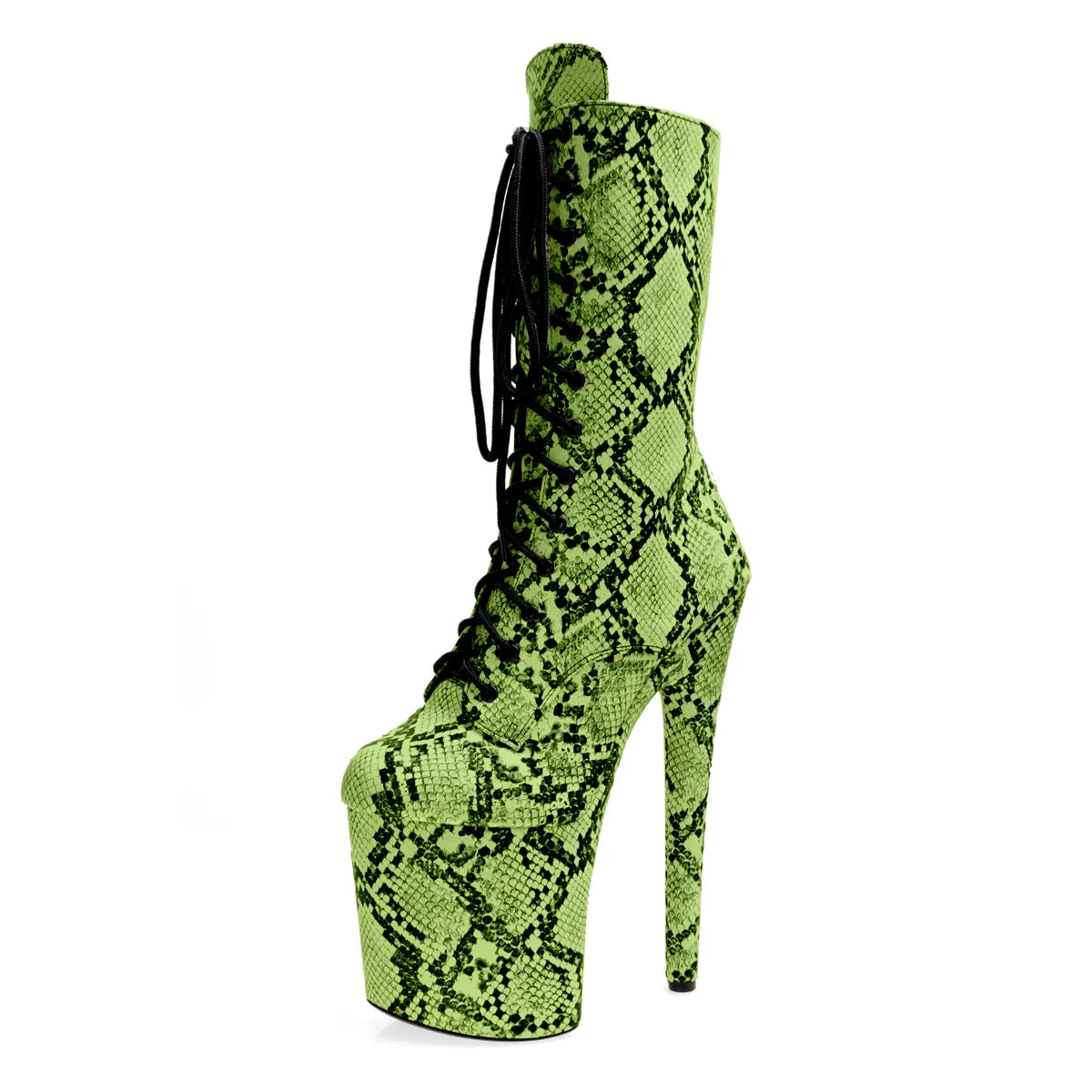 8 Inch Snake Print Lace-Up Platform Pole Dance Mid-Calf Boots