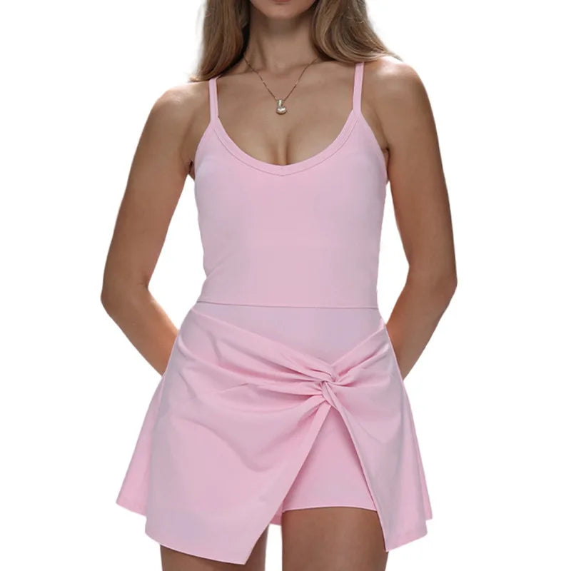 Women's Spaghetti Strap 2-in-1 Dress with Built-In Shorts