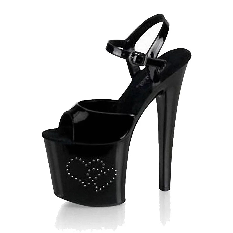 8" Platform Pole Heels with Rhinestone Heart Detail