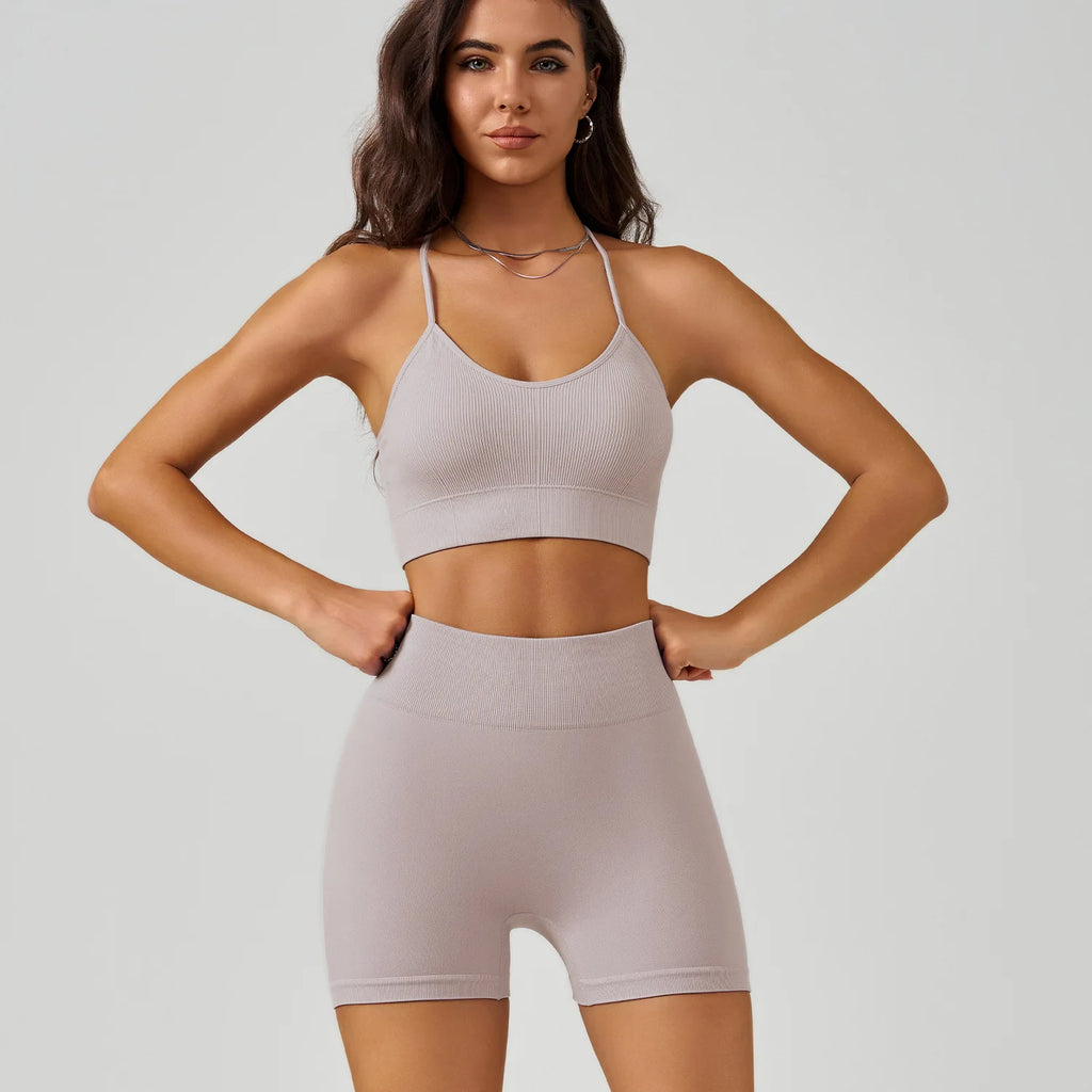 Seamless Crisscross Back Sports Bra & High Waist Shorts Set