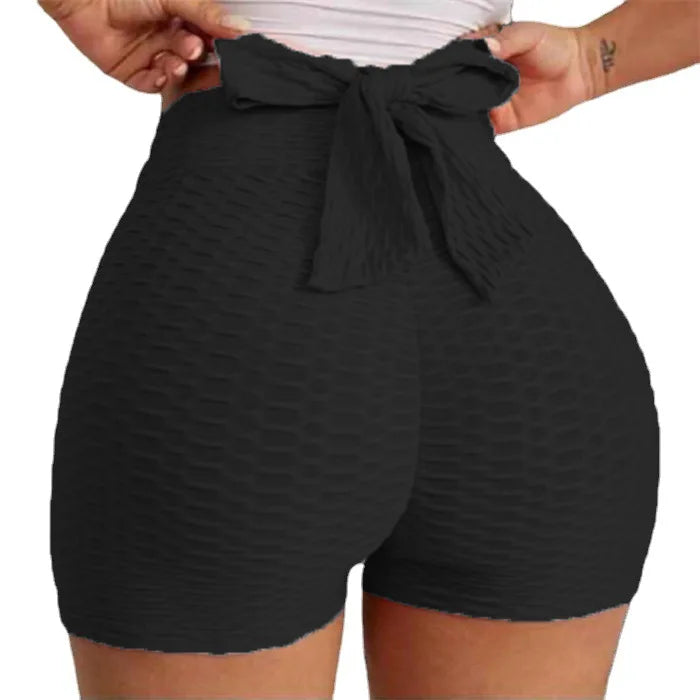High-Waist Yoga Shorts with Bow Back Detail