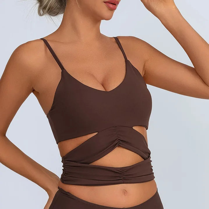 Cross Back Cutout Sports Bra | Tight-Fit Yoga & Gym Top