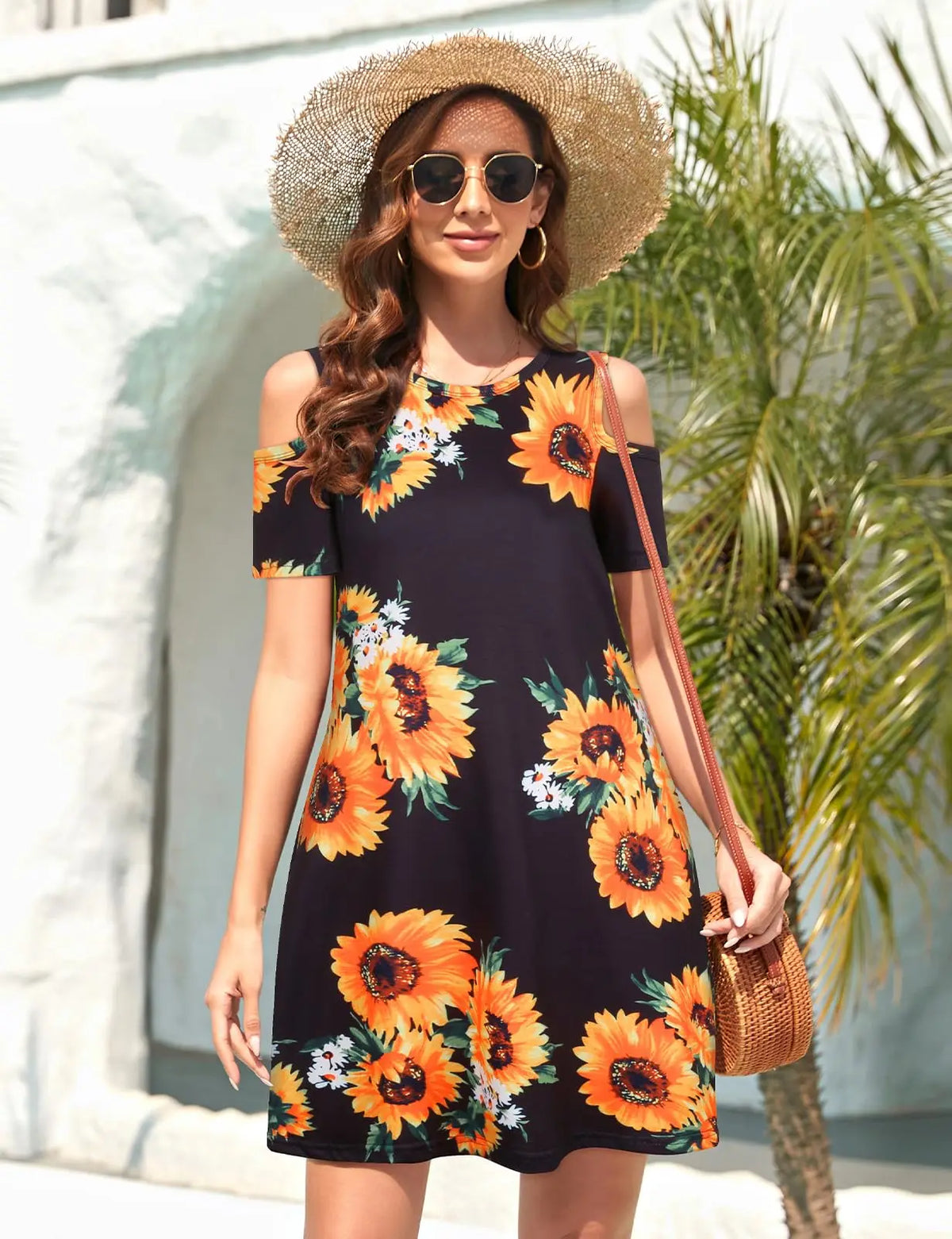 Cold Shoulder Floral Swing Dress