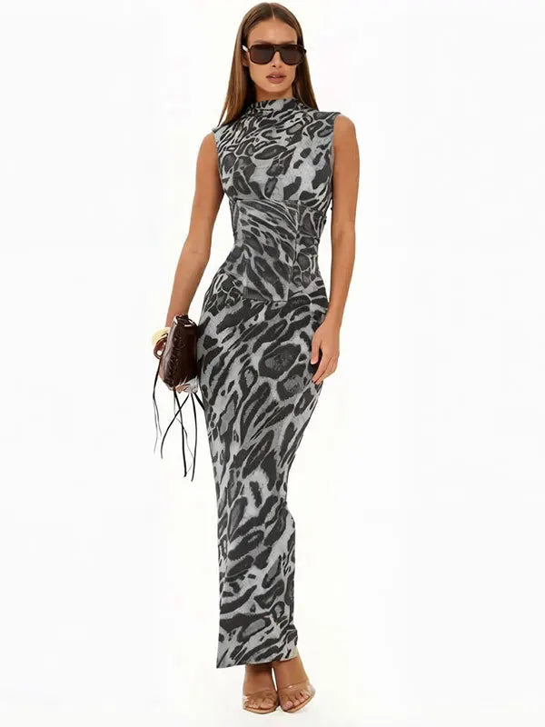 Sleeveless Bodycon Maxi Dress | Animal Print & Solid