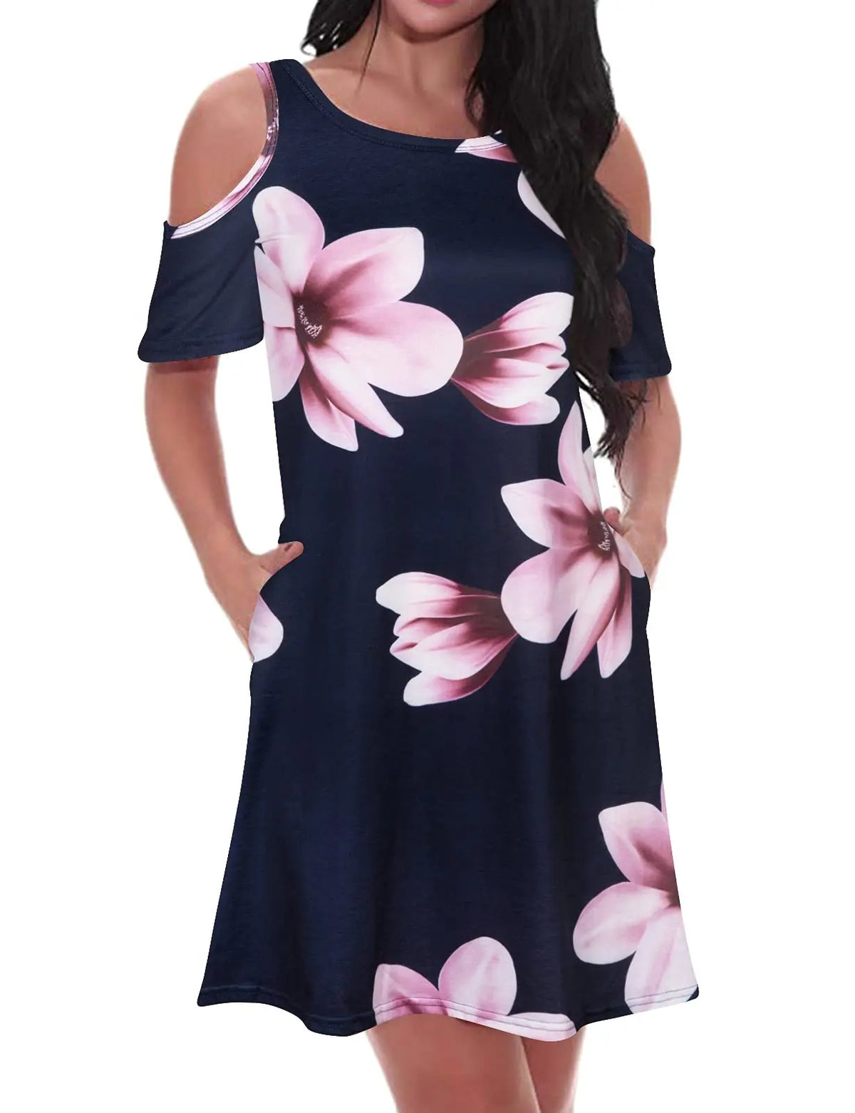 Cold Shoulder Floral Swing Dress