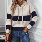 Colour-Block Striped Hooded Knit Sweater