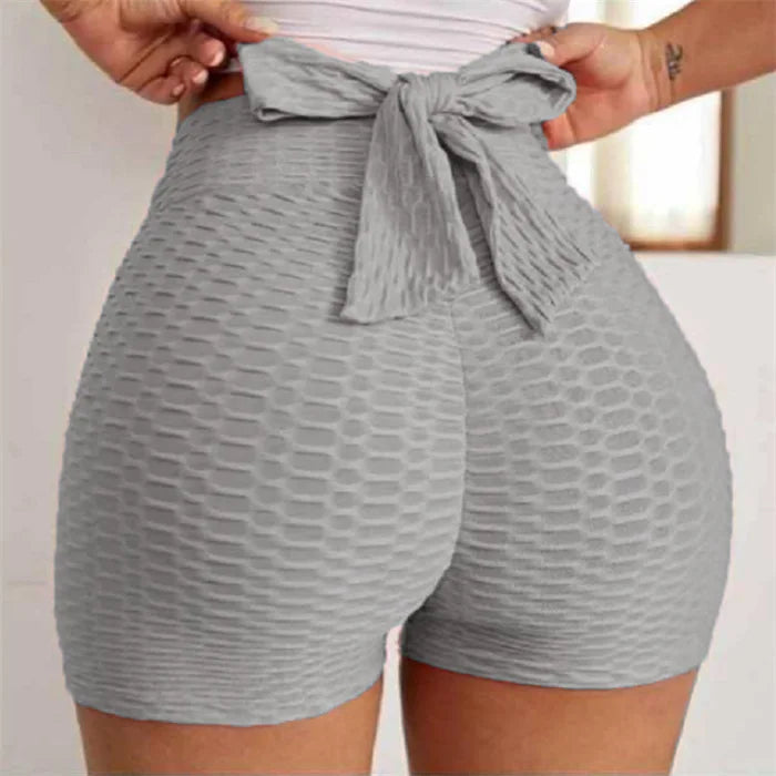 High-Waist Yoga Shorts with Bow Back Detail