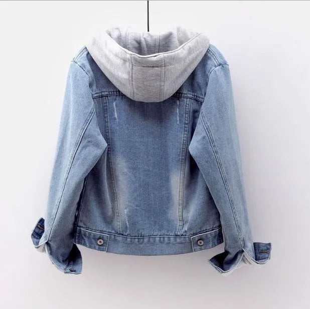 Fleece-Lined Denim Jacket with Hood – Women's Warm Casual Outerwear