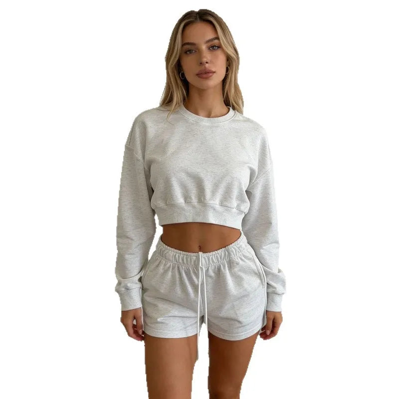 Cropped Sweatshirt & Shorts 2-Piece Set