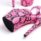 8 Inch Pink Snake Print Ankle Strap Platform Pole Dance Heels