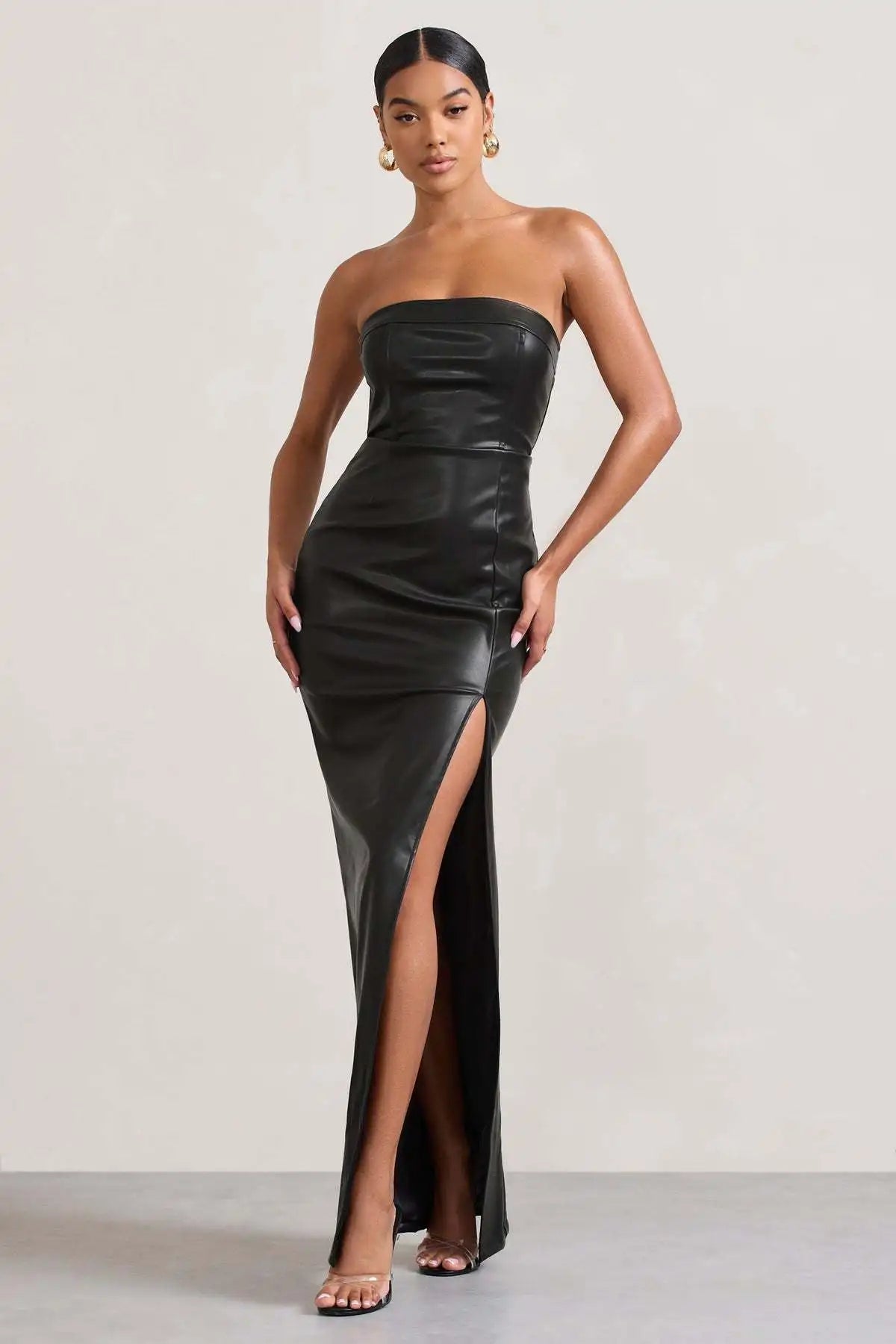 Vegan Leather Strapless Maxi Dress