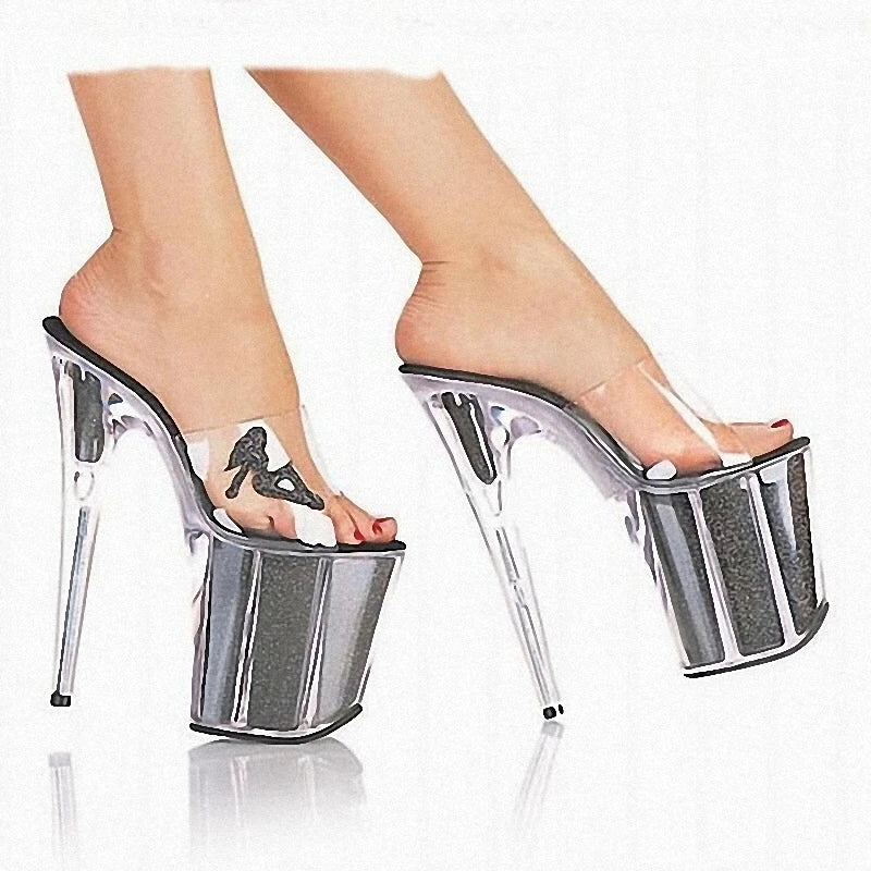 8 Inch Crystal Clear Pole Dancer Platform Heels