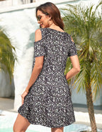Cold Shoulder Floral Swing Dress