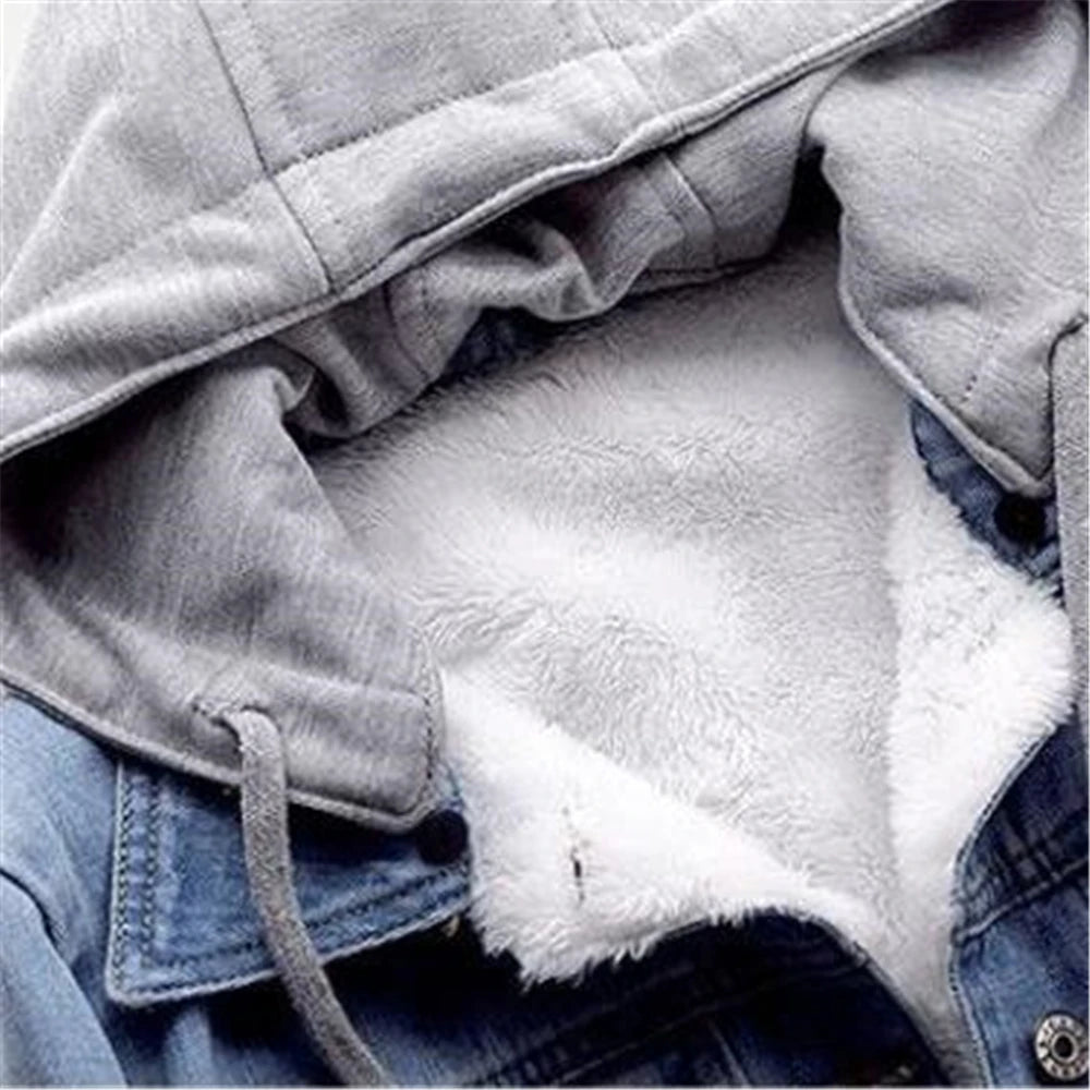 Fleece-Lined Denim Jacket with Hood – Women's Warm Casual Outerwear