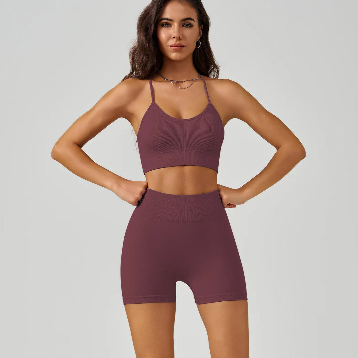 Seamless Crisscross Back Sports Bra & High Waist Shorts Set